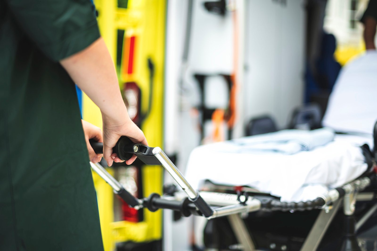 Paramedics at work with an ambulance